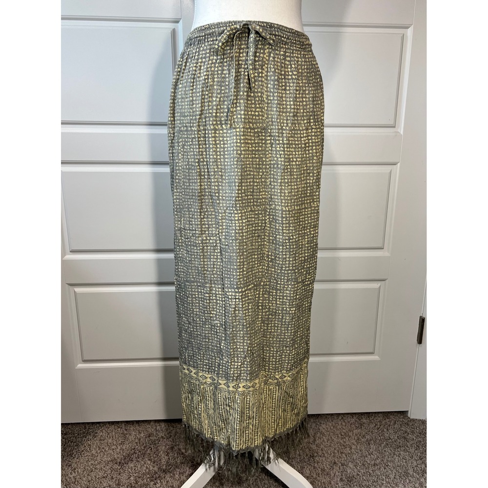Fringe‎ Maxi Skirt Drawstring Waist Bohemian Festival Beach Cover Up Size Small